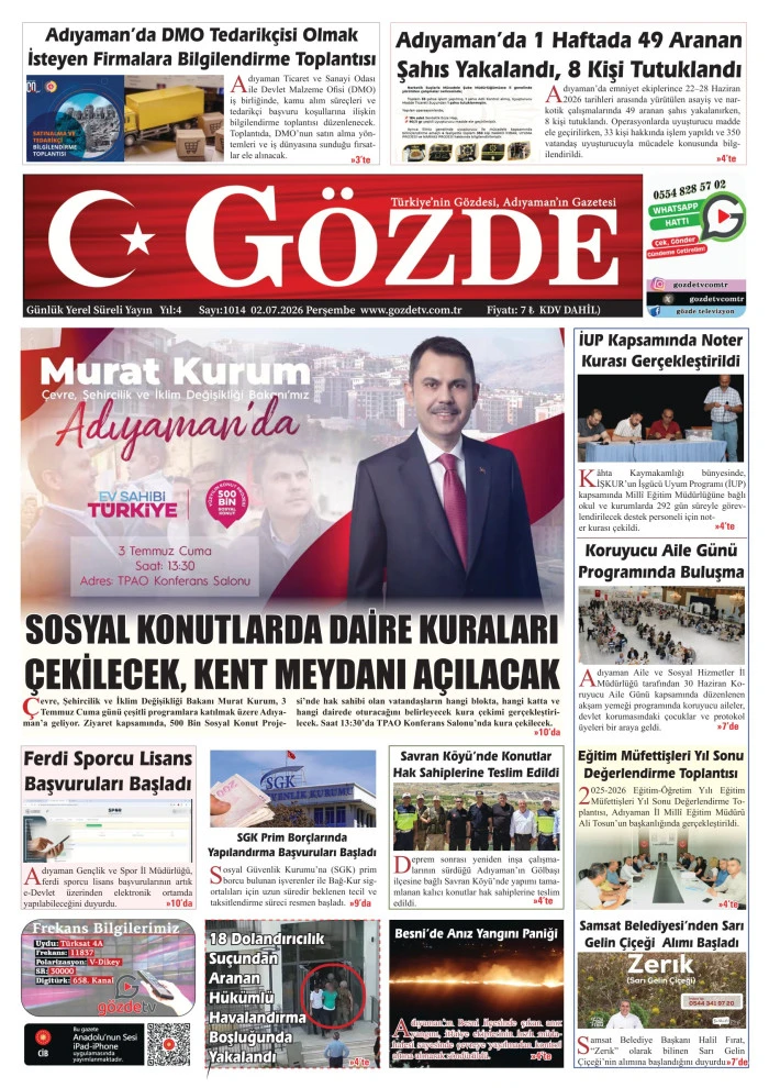 02 TEMMUZ 2026/1014 Sayı