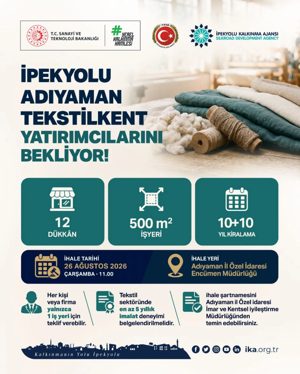 Adıyaman Tekstilkent Yatırımcılarını Bekliyor: 12 İşyeri 10+10 Yıllığına Kiraya Verilecek