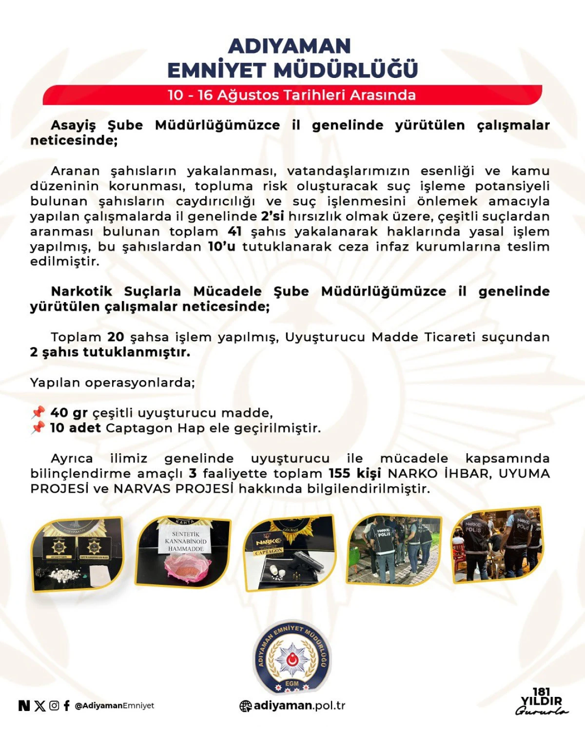 Adıyaman&rsquo;da Bir Haftada 41 Aranan Şahıs Yakalandı