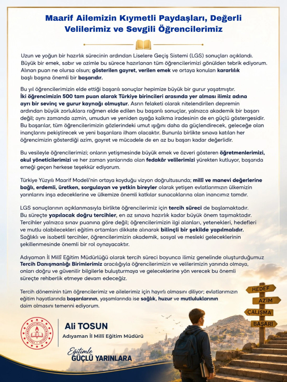 Adıyaman&rsquo;da LGS Gururu: İki &Ouml;ğrenci T&uuml;rkiye Birincisi Oldu