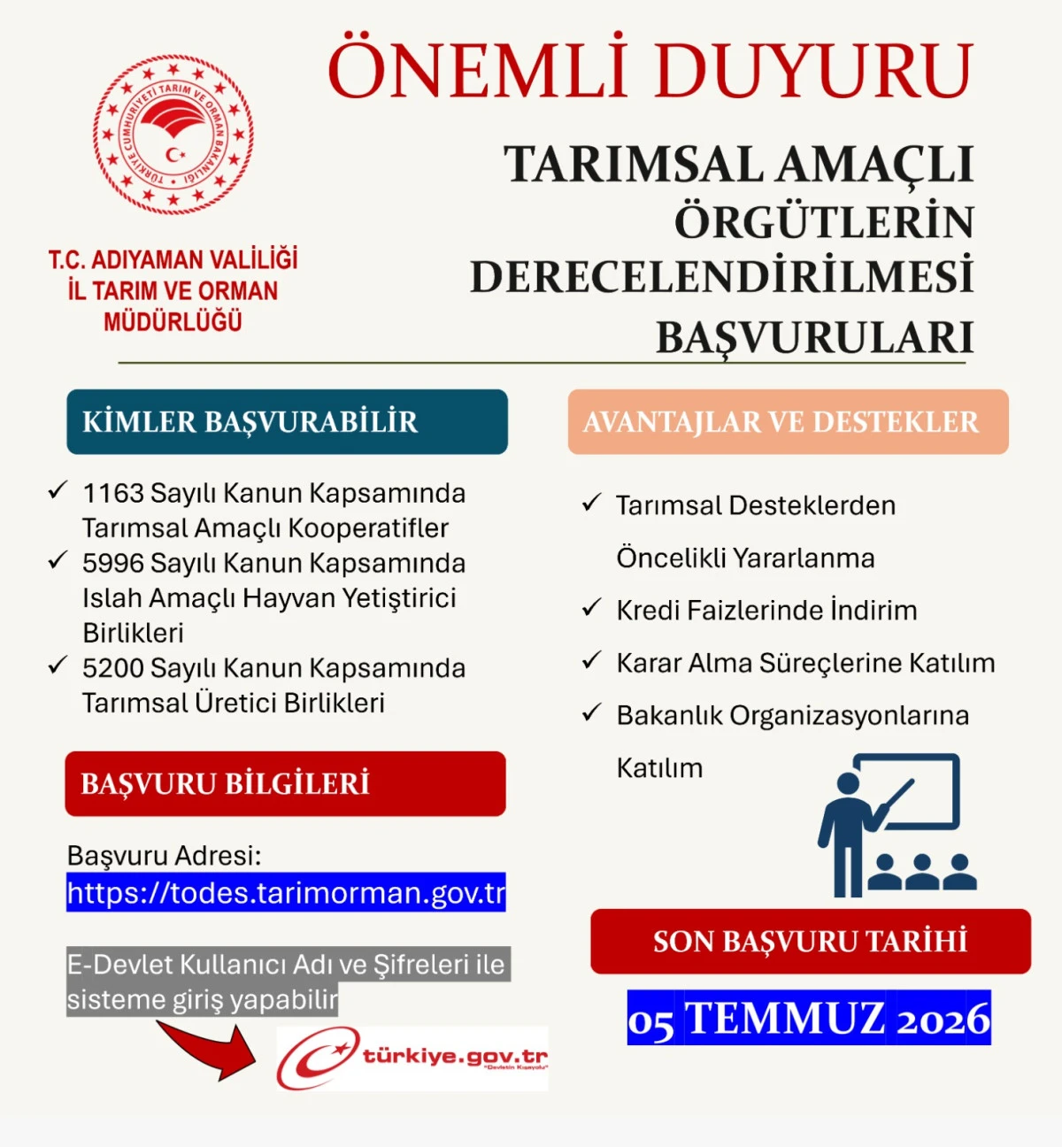 Adıyaman&rsquo;da Tarımsal &Ouml;rg&uuml;tlere Derecelendirme Başvuruları S&uuml;r&uuml;yor