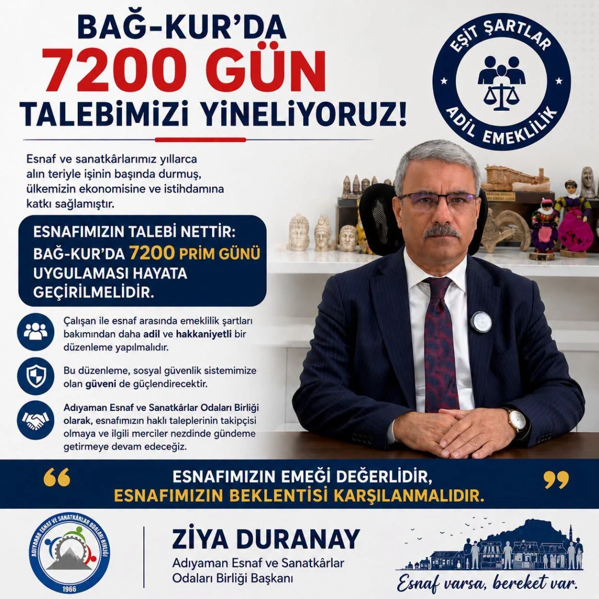 Bağ-Kur&rsquo;lular i&ccedil;in 7200 prim g&uuml;n&uuml; talebi yinelendi