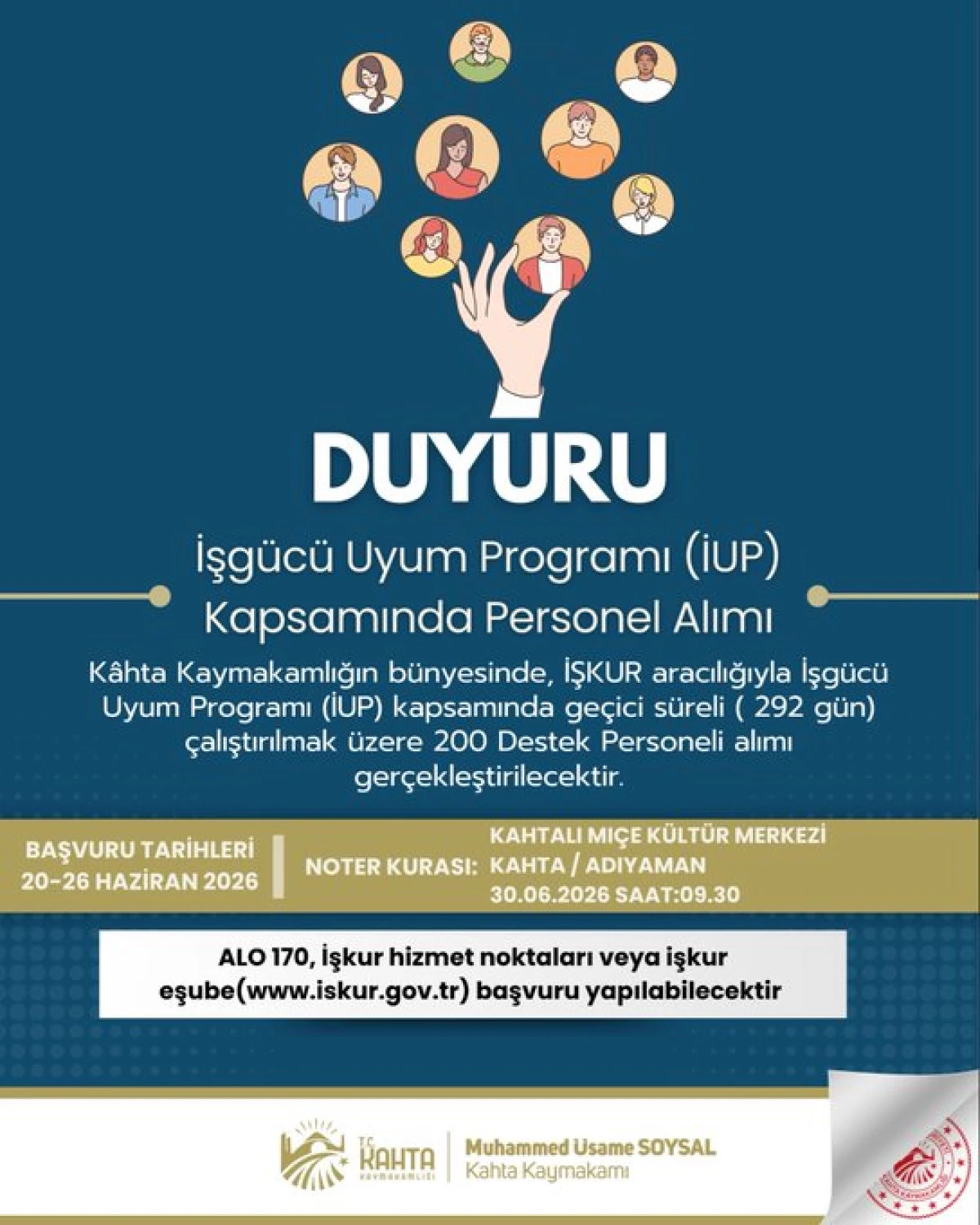 Kahta Kaymakamlığı 200 Kişilik Ge&ccedil;ici Personel Alıyor 