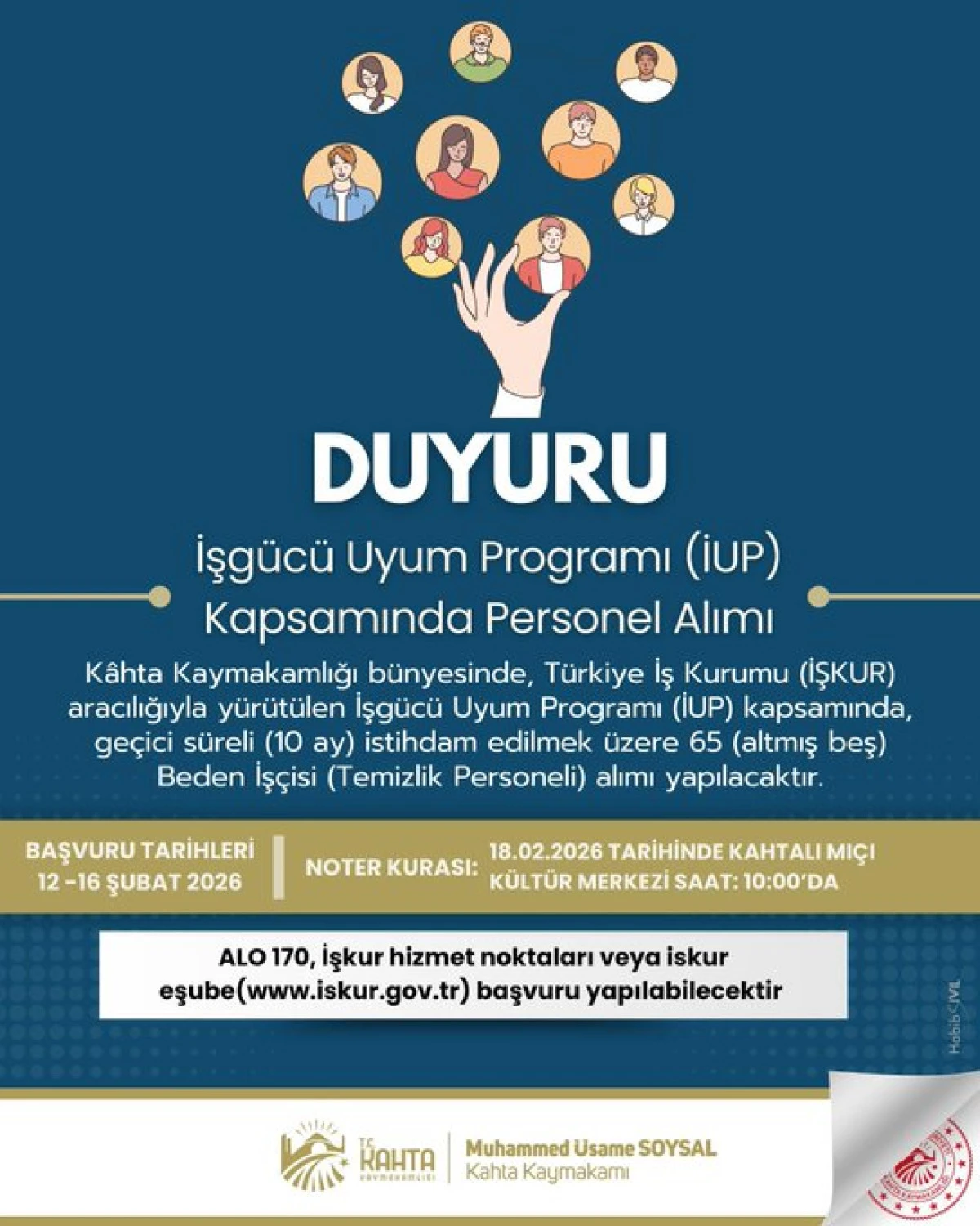 Kahta Kaymakamlığı&rsquo;ndan 65 Temizlik Personeli Alımı