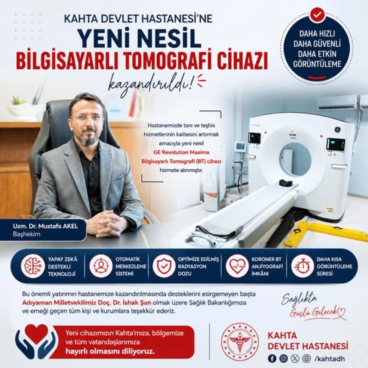 Kahta&rsquo;da Yeni Nesil Bilgisayarlı Tomografi Cihazı Kazandırıldı