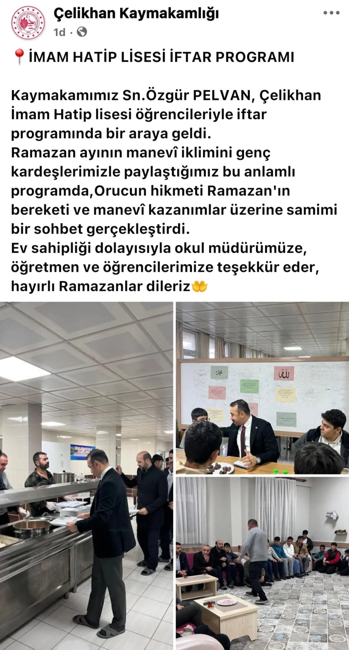 Kaymakam Pelvan Lise &Ouml;ğrencileriyle İftarda Buluştu