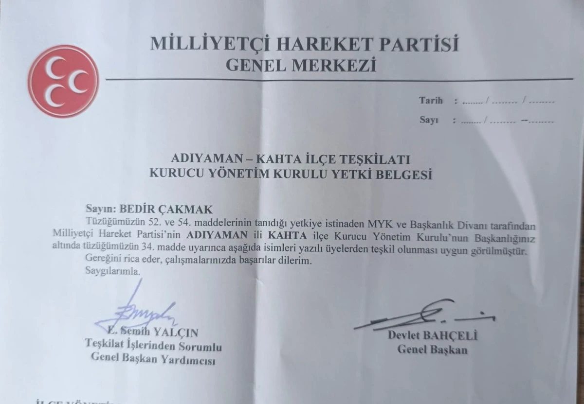 MHP Kahta İl&ccedil;e Başkanlığı&rsquo;nda G&ouml;rev Değişimi