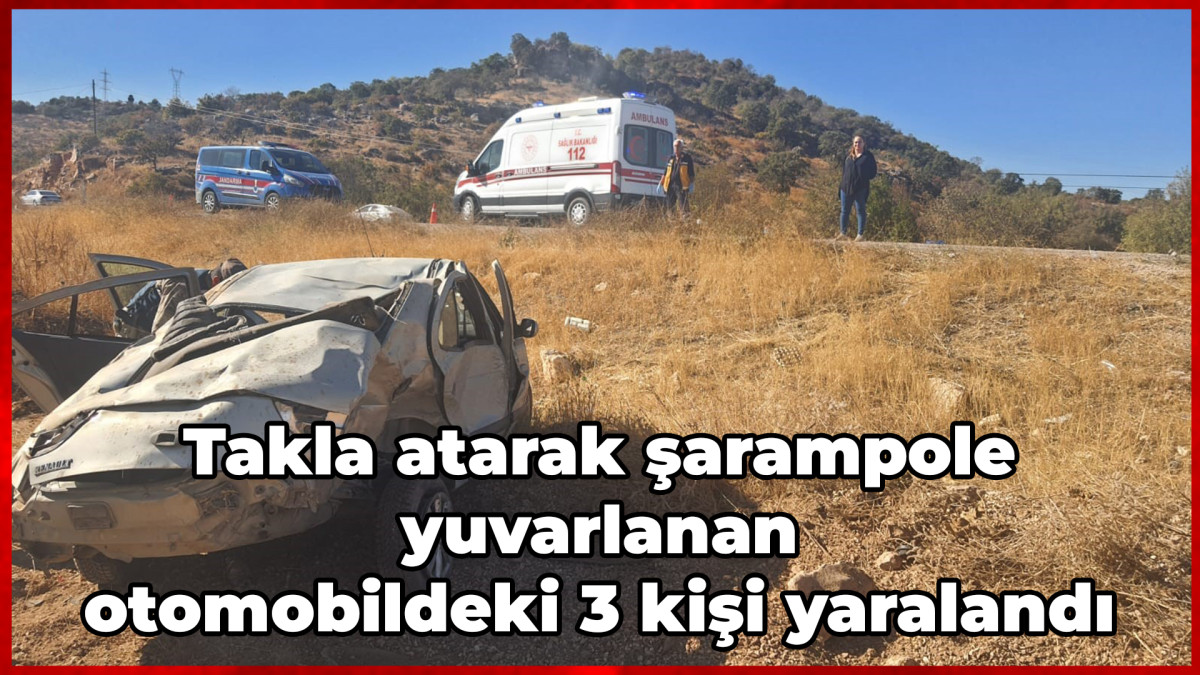 Takla atarak şarampole yuvarlanan otomobildeki 3 kişi yaralandı   