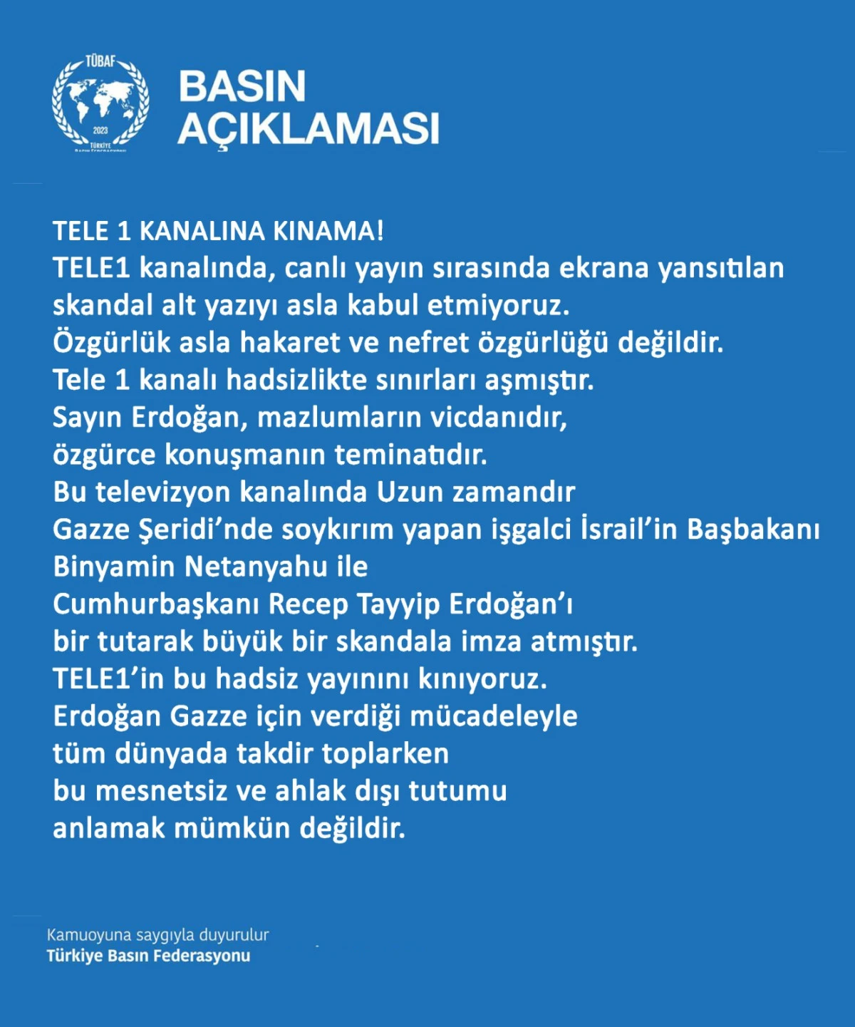 TÜBAF’TAN TELE 1 KANALINA KINAMA!